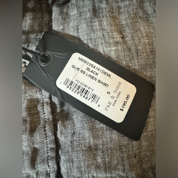 🔥 $195 rag & bone New York Gus S/S Linen Button Down Shirt Black / Grey Sz S 🔥 - Picture 10 of 11